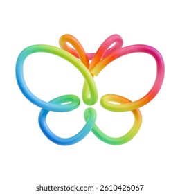3D abstract butterfly shape with rainbow gradient fluid lines. Modern isolated colorful vector element for graphic design, backgrounds, posters
