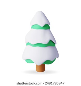 3D abstract christmas tree isolated. Render spruce, evergreen tree icon. Greeting card, festive poster, Party invitations element. Christmas and new year. Cartoon vector illustration