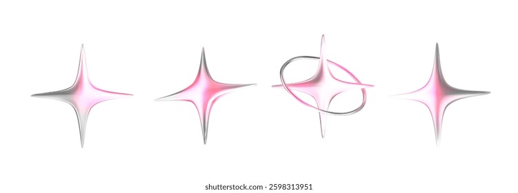 3D abstract chrome stars in metallic pink shades. Vector illustration	