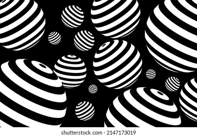 3D Abstract circle background vector design. Psychedelic striped black and white backdrop. Hypnotic pattern.