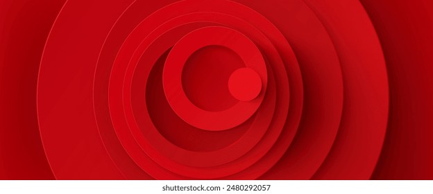 Gráfico de textura de capa de papel circular abstracto 3d. Diseño de geometría de color rojo con decoración de recorte redondo. Elemento de corte de papel para el concepto de negocio minimalista. Anuncio sutil dinámico y creativo