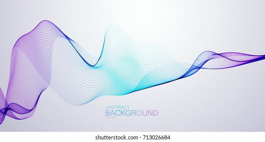 3D abstract colorful wireframe wave. Turbulented air flow. Silky blue and purple stream. Creative vector illustration. Abstract background. Cover design template.