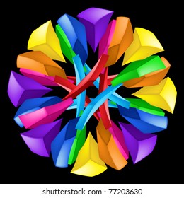 3d abstract composition. Illustration on black background.