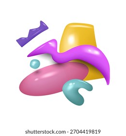 3d Abstract composition. Organic geometric forms background, cute colorful glossy elements, liquid doodle art graphic for design. Creative fluid y2k minimal blob. Vector isolated illustration
