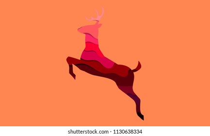 3D Abstract Creative Deer Silhouette Paper Cut Style Background. Minimal Animal Graphic Design. For Graphic, Banners, Presentations, Wallpaper, Reports. Vector Illustration. Eps10