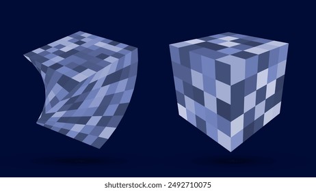 3D Abstract Cubes Design. Bend Twisted Cube. Vector Illustration.