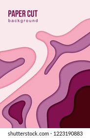 3D abstract cut paper shapes. Design vertical banner for business presentations, flyers, posters and invitations. Colorful cut paper craft. Art papercraft layer. Vector.