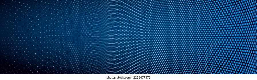 3D abstract dark blue background with dots pattern vector design, technology theme, dimensional dotted flow in perspective, big data, nanotechnology.