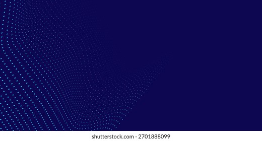 Fundo azul escuro abstrato 3D com pontos projeto vetorial padrão, tema de tecnologia, fluxo pontilhado dimensional em perspectiva, grandes dados, nanotecnologia.