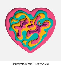 3D Abstract Deep Heart Background With Paper Cut Style. Heart Symbol Vector