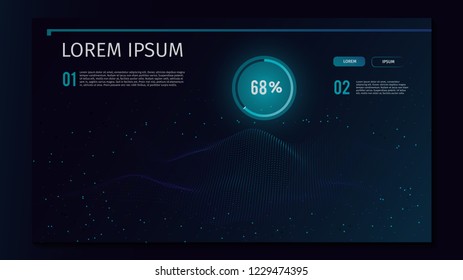 3d abstract digital technology background. Futuristic sci-fi user interface concept with gradient dots and lines. Big data, artificial intelligence, music hud. Blockchain and cryptocurrency. Vector
