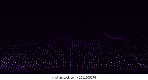 3d abstract digital technology background. Futuristic sci-fi user interface concept with gradient dots and line waves. Big data, artificial intelligence, music hud. Blockchain and cryptocurrency. Vector