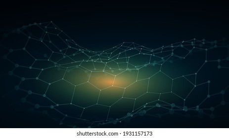 3d abstract digital technology background. Futuristic sci-fi user interface concept with gradient dots and lines. Big data, artificial intelligence, music hud. Blockchain and cryptocurrency. Vector