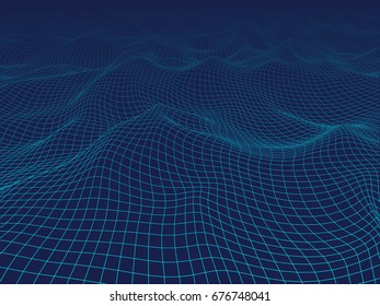 3D abstract digital wave mesh. Futuristic vector concept. Technology blue background.