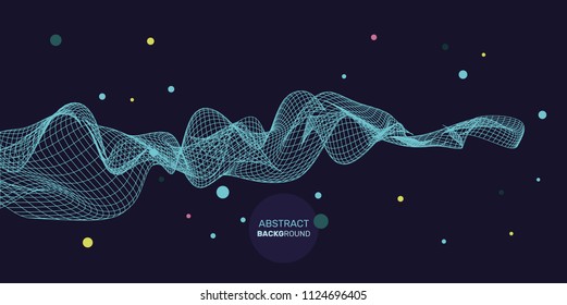 3D abstract digital wave of particles and wireframe. Futuristic vector illustration. Technology concept. Background for banner, flyer, book, cover, poster.