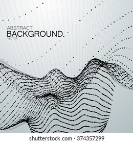 3D abstract digital wave of particles and wireframe. Futuristic vector illustration. HUD element. Technology concept. Abstract background
