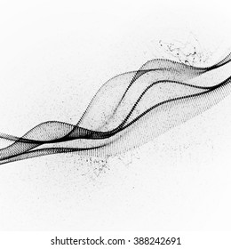 3D abstract digital wave of particles and wireframe.  Ink stylized sign. Futuristic vector illustration. HUD element. Technology concept. Abstract background