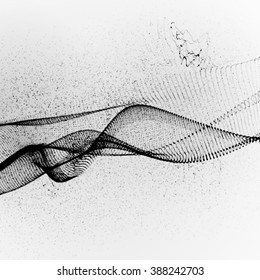 3D abstract digital wave of particles and wireframe.  Ink stylized sign. Futuristic vector illustration. HUD element. Technology concept. Abstract background