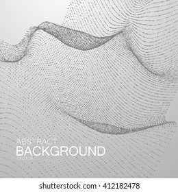 3D abstract digital wave of particles and wireframe. Futuristic vector illustration. HUD element. Technology concept. Abstract background