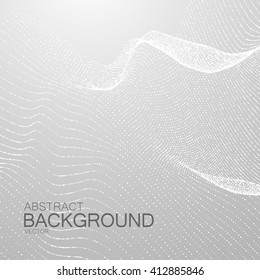 3D abstract digital wave of particles and wireframe. Futuristic vector illustration. HUD element. Technology concept. Abstract background