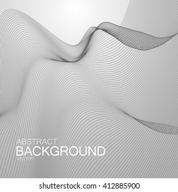 3D abstract digital wave of particles and wireframe. Futuristic vector illustration. HUD element. Technology concept. Abstract background