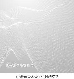 3D abstract digital wave of particles and wireframe. Vector illustration. HUD element. Technology concept. Abstract technology background