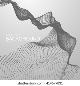 3D abstract digital wave of particles and wireframe. Vector illustration. HUD element. Technology concept. Abstract technology background