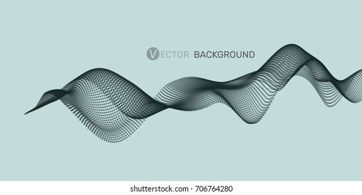 3D abstract digital wave of particles and wireframe. Futuristic vector illustration. Technology concept. Background for banner, flyer, book, cover, poster.