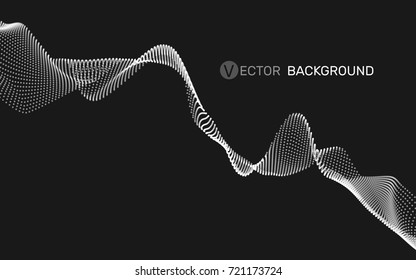 3D abstract digital wave of particles and wireframe. Futuristic vector illustration. Technology concept. Background for banner, flyer, book, cover, poster.