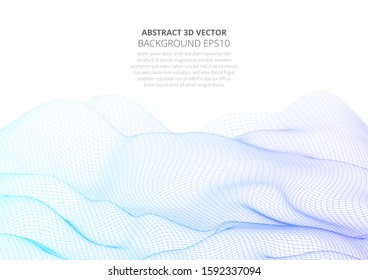 3D abstract digital wave of wireframe. Stock vector illustration. HUD element. Abstract background EPS10.