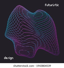 3d abstract distorted line shape with wireframe. Computer generated vector design with colors. Futuristic style