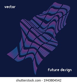 3d abstract distorted line shape with wireframe. Computer generated vector design with colors. Futuristic style