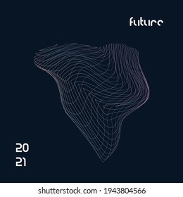 3d abstract distorted line shape with wireframe. Computer generated vector design with colors. Futuristic style