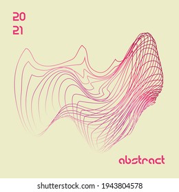 3d abstract distorted line shape with wireframe. Computer generated vector design with colors. Futuristic style