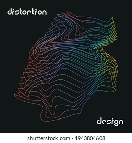 3d abstract distorted line shape with wireframe. Computer generated vector design with colors. Futuristic style