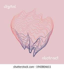 3d abstract distorted line shape with wireframe. Computer generated vector design with colors. Futuristic style
