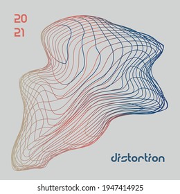 3d abstract distorted line shape with wireframe. Computer generated vector design with colors. Futuristic style