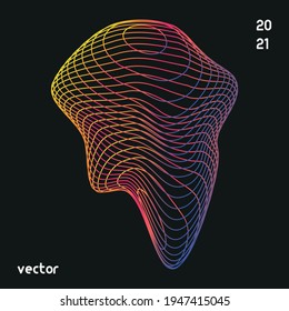 3d abstract distorted line shape with wireframe. Computer generated vector design with colors. Futuristic style