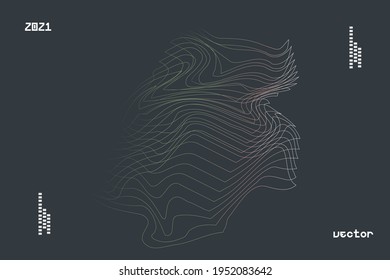 3d abstract distorted line shape with wireframe. Computer generated vector background design with gradient colors. Futuristic style