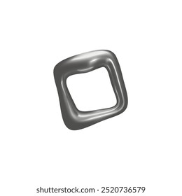 3d abstract doodle element. Square ring with rounded corners. Simple, smooth gray object. Holographic. Futuristic geometric figure. y2k. Decorative. Vector illustration isolated on white background.