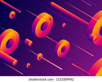 3D abstract element decorated shiny purple background.