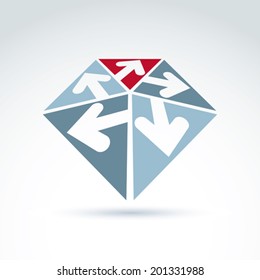 3d abstract emblem with five multidirectional arrows placed in triangles Ã?Â¢?? up, down, left, right. Conceptual corporate symbol, brand pyramid icon.