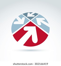 3d abstract emblem with four multidirectional arrows placed in sectors Ã¢?? up, down, left, right. Conceptual corporate symbol, brand rounded icon.