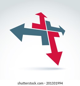 3d abstract emblem with multidirectional arrows Ã?Â¢?? up, down, left, right. Conceptual corporate symbol, brand.