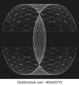 3d abstract figure of polygon grid. Whirling  abstract sphere. Vector illustration.