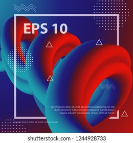 3d abstract flow fluid shapes. Liquid wave trendy modern style . Blue and red vibrant color background. Curve concept vector graphic.	