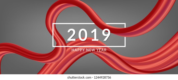 3D abstract flow fluid shapes. Liquid wave trendy modern style . Red wavy on gray color art background. Curve concept banner vector graphic.	