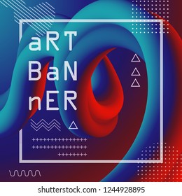 3d abstract flow fluid shapes. Liquid wave trendy modern style . Blue and red vibrant color background. Curve concept vector graphic.	