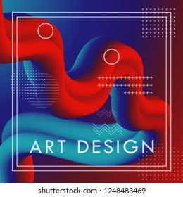 3d abstract flow fluid shapes. Liquid wave trendy modern style . Blue and red vibrant color background. Curve concept vector graphic.	