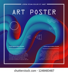 3d abstract flow fluid shapes. Liquid wave trendy modern style . Blue and red vibrant color background. Curve concept vector graphic.	